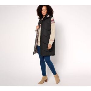 Nuage Women's Petite Jacket PL Chevron Quilted Puffer Vest w Black A689024